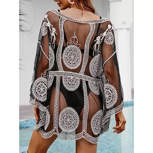 imageCUPSHE Womens Embroidery Crochet Bohemian Cover Up Tie Waist Fringe Beach Cover ups BlackCUPSHE Womens Embroidery Crochet Bohemian Cover Up Tie Waist Fringe Beach Cover ups Black