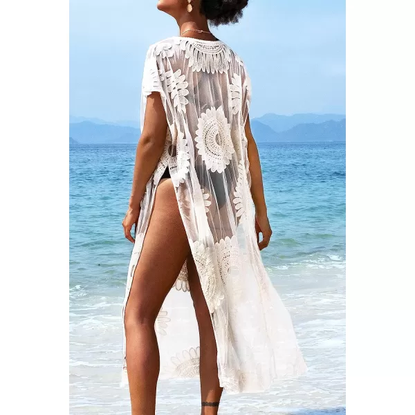 imageCUPSHE Womens Embroidery Mesh Ankle Length Cover up BeigeCUPSHE Womens Embroidery Mesh Ankle Length Cover up Beige
