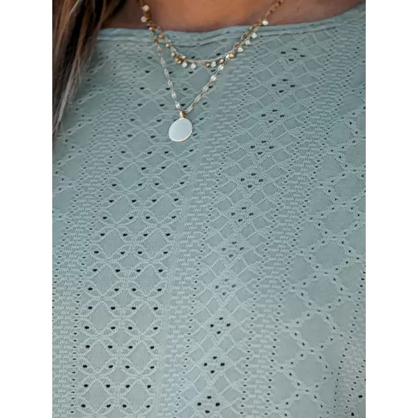 imageCUPSHE Womens Eyelet Tops Ruffle Short Sleeve Round Neck Blouses TShirts Casual Summer TunicsTeal