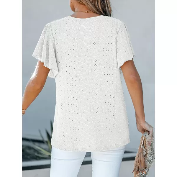 imageCUPSHE Womens Eyelet Tops Ruffle Short Sleeve Round Neck Blouses TShirts Casual Summer TunicsWhite