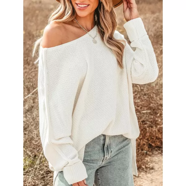 imageCUPSHE Womens Fall Casual Balloon Sleeve One Shoulder Pointelle Knit Loose Pullover Sweater Winter BlouseWhite