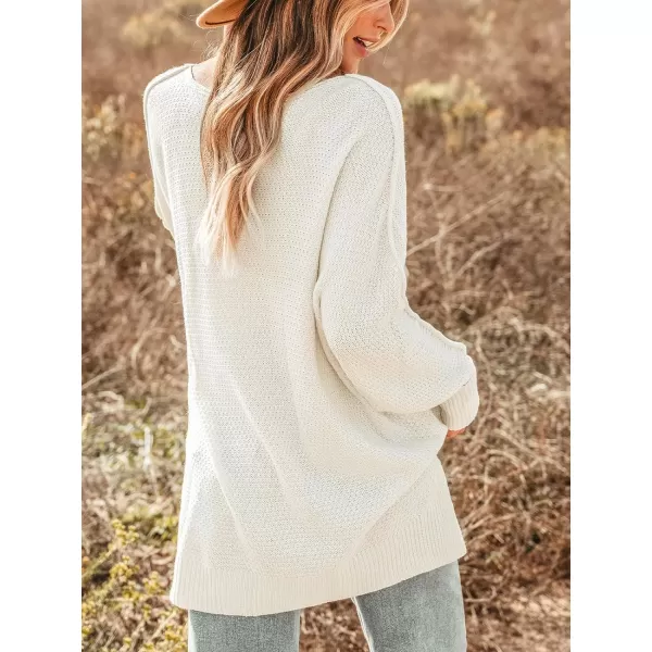 imageCUPSHE Womens Fall Casual Balloon Sleeve One Shoulder Pointelle Knit Loose Pullover Sweater Winter BlouseWhite