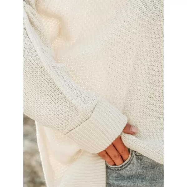 imageCUPSHE Womens Fall Casual Balloon Sleeve One Shoulder Pointelle Knit Loose Pullover Sweater Winter BlouseWhite