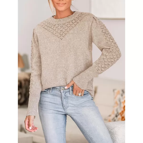 imageCUPSHE Womens Fall Fashion 2023 Round Neck Long Sleeve Pullover Knitted Casual Sweater Tops Cozy CutoutSand