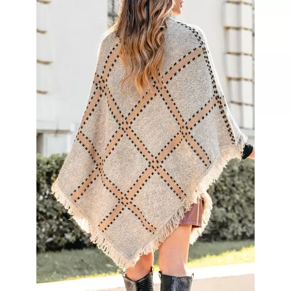 imageCUPSHE Womens Fall Winter Turtleneck Poncho Cape Sweater Plaid Fashion Chunky Knit Sweaters Pullover Jumper TopsKhaki