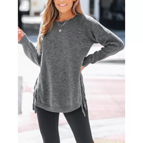 imageCUPSHE Womens Fashion 2023 Crew Neck Long Sleeve Pullover Knitted Casual Sweater Tops Cozy Side TieSlate