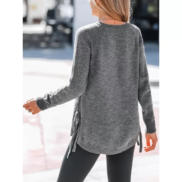 imageCUPSHE Womens Fashion 2023 Crew Neck Long Sleeve Pullover Knitted Casual Sweater Tops Cozy Side TieSlate