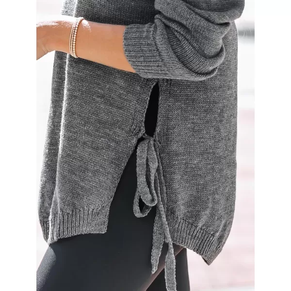 imageCUPSHE Womens Fashion 2023 Crew Neck Long Sleeve Pullover Knitted Casual Sweater Tops Cozy Side TieSlate