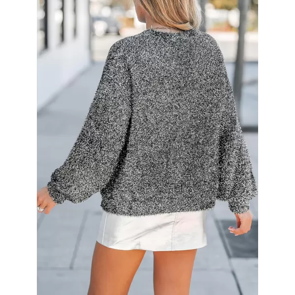 imageCUPSHE Womens Fashion Casual Sweater Pullover Winter Sparkling Sweatshirt Balloon Long Sleeve Cozy Knitted Jumper Tops LooseCharcoal Gray