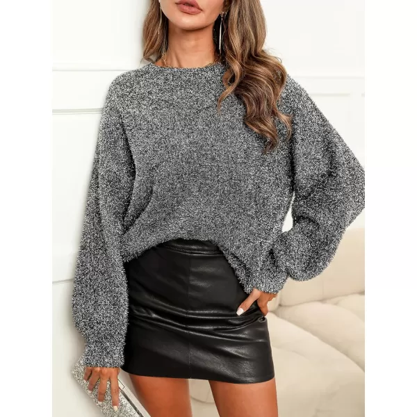 imageCUPSHE Womens Fashion Casual Sweater Pullover Winter Sparkling Sweatshirt Balloon Long Sleeve Cozy Knitted Jumper Tops LooseCharcoal Gray