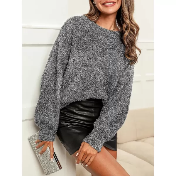 imageCUPSHE Womens Fashion Casual Sweater Pullover Winter Sparkling Sweatshirt Balloon Long Sleeve Cozy Knitted Jumper Tops LooseCharcoal Gray