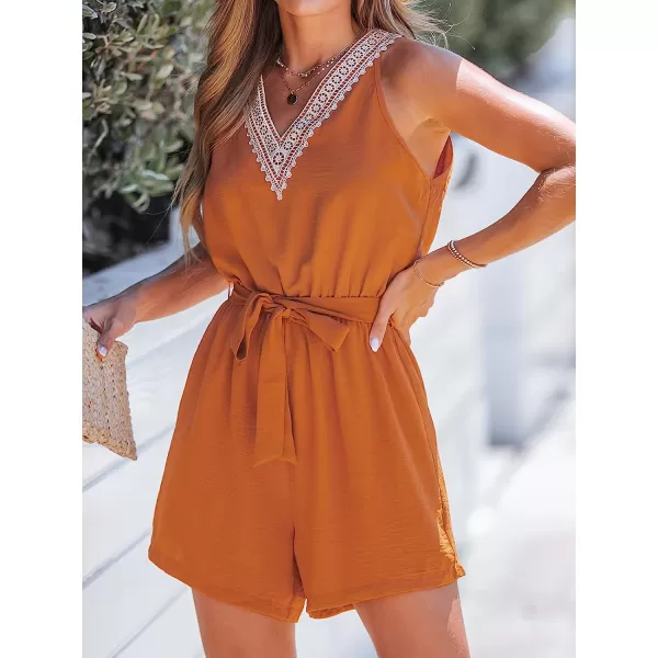 imageCUPSHE Womens Fiery Lace VNeck Belted Romper Mini Jumpsuit with BeltOrange
