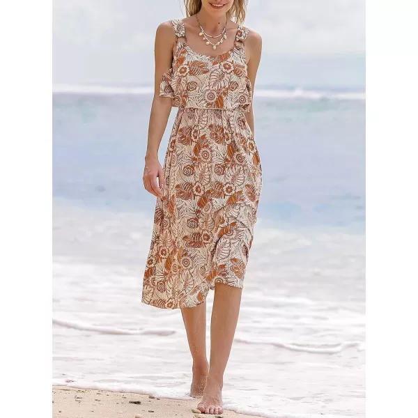 imageCUPSHE Womens Floral Backless Beach Dress Ruffle Tropical Sleeveless Scoop Neck Maxi Summer DressesBurnt Orange
