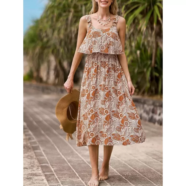imageCUPSHE Womens Floral Backless Beach Dress Ruffle Tropical Sleeveless Scoop Neck Maxi Summer DressesBurnt Orange