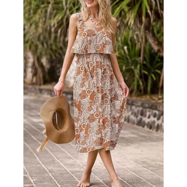 imageCUPSHE Womens Floral Backless Beach Dress Ruffle Tropical Sleeveless Scoop Neck Maxi Summer DressesBurnt Orange