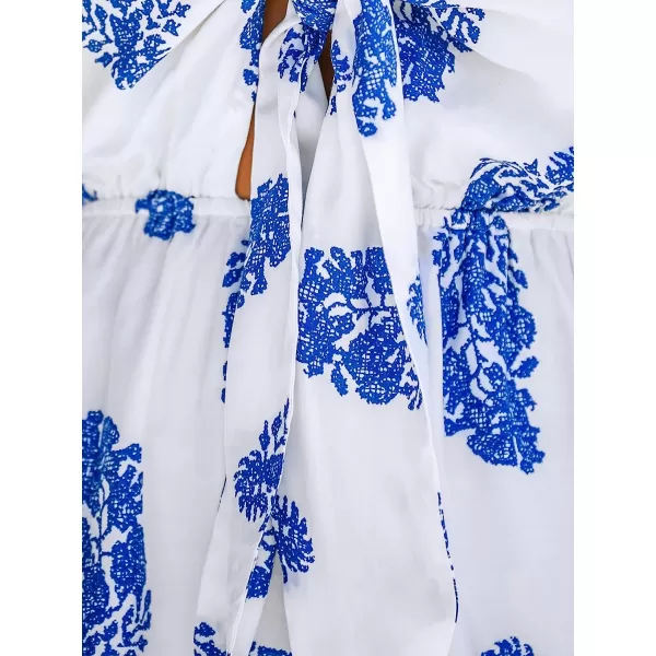 imageCUPSHE Womens Floral Geo Print Knotted Romper Short Sleeves Jumpsuits Wide leg OutfitBlue