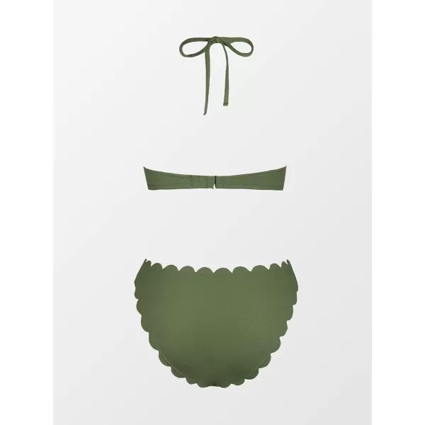 imageCUPSHE Womens Floral Mid Rise Halter Cutout Bikini Swimsuit SetsArmy Green