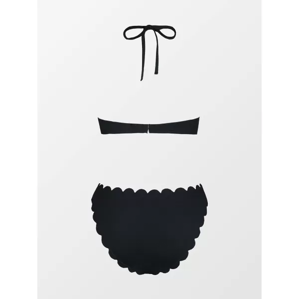imageCUPSHE Womens Floral Mid Rise Halter Cutout Bikini Swimsuit SetsBlack