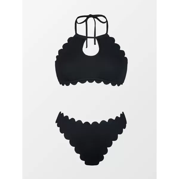imageCUPSHE Womens Floral Mid Rise Halter Cutout Bikini Swimsuit SetsBlack