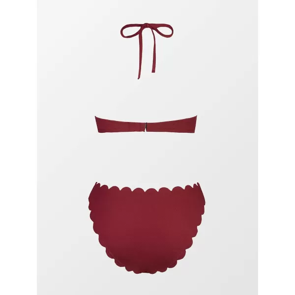 imageCUPSHE Womens Floral Mid Rise Halter Cutout Bikini Swimsuit SetsBurgundy