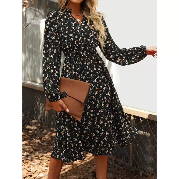 imageCUPSHE Womens Floral Midi Dresses Aline Fall V Neck Long Sleeves Fall DressMulticoloured