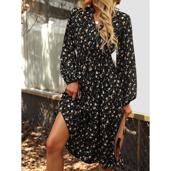 imageCUPSHE Womens Floral Midi Dresses Aline Fall V Neck Long Sleeves Fall DressMulticoloured