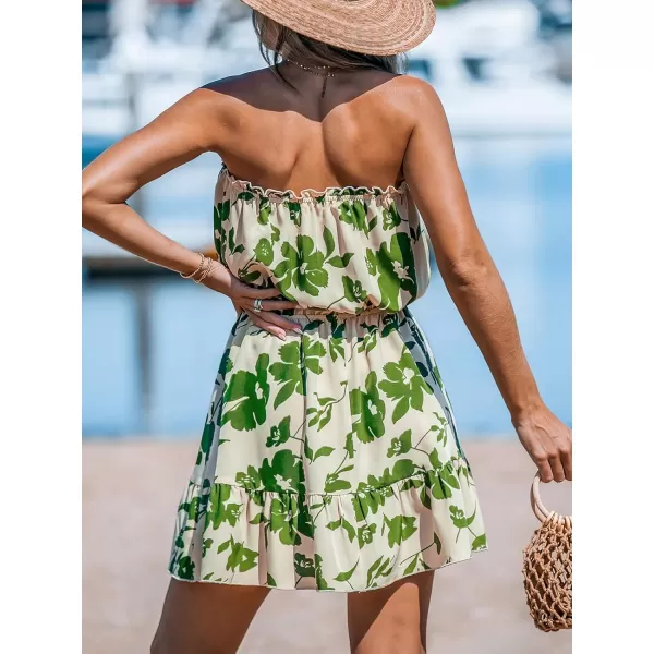 imageCUPSHE Womens Floral Mini Dress Ruffle Tube Front Button Elastic Tie Waist Flounce Hem Summer DressesSage Floral
