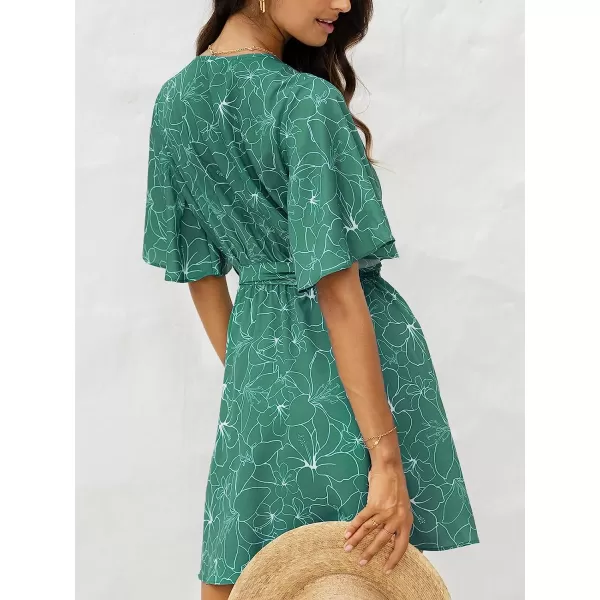 imageCUPSHE Womens Floral Mini Dress Ruffled Straight Neck Spaghetti Straps Slip A Line DressGreen