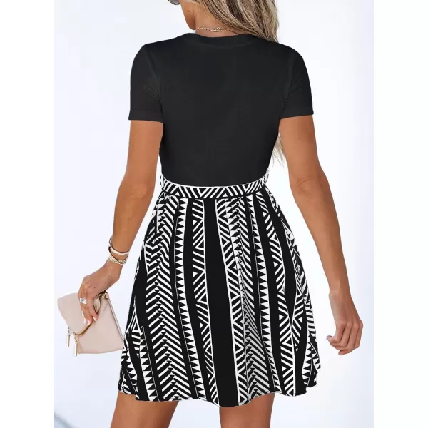 imageCUPSHE Womens Floral Paisley Mini Dress Crew Neck Short Sleeve Belted Tie A Line Stripe Midi Summer DressesBlack