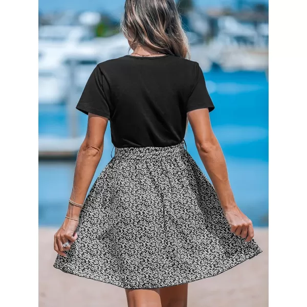 imageCUPSHE Womens Floral Paisley Mini Dress Crew Neck Short Sleeve Belted Tie A Line Stripe Midi Summer DressesBlack Floral