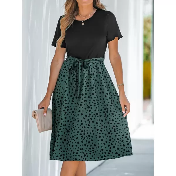 imageCUPSHE Womens Floral Paisley Mini Dress Crew Neck Short Sleeve Belted Tie A Line Stripe Midi Summer DressesGreen Speckled