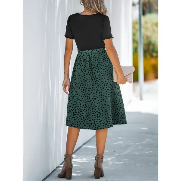imageCUPSHE Womens Floral Paisley Mini Dress Crew Neck Short Sleeve Belted Tie A Line Stripe Midi Summer DressesGreen Speckled