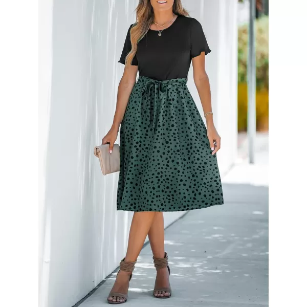 imageCUPSHE Womens Floral Paisley Mini Dress Crew Neck Short Sleeve Belted Tie A Line Stripe Midi Summer DressesGreen Speckled