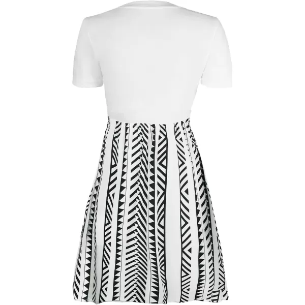 imageCUPSHE Womens Floral Paisley Mini Dress Crew Neck Short Sleeve Belted Tie A Line Stripe Midi Summer DressesWhite