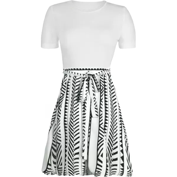 imageCUPSHE Womens Floral Paisley Mini Dress Crew Neck Short Sleeve Belted Tie A Line Stripe Midi Summer DressesWhite