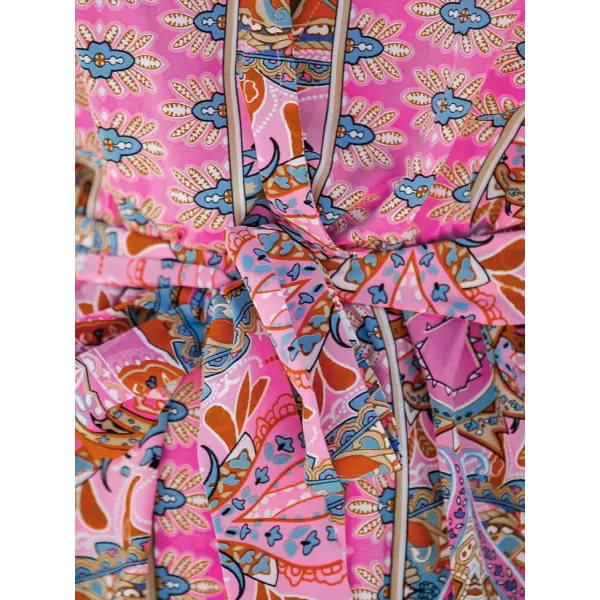 imageCUPSHE Womens Floral Paisley Print Belted Maxi Dress Short Sleeves Scoop VNeckline Long Lenght Dresses Casual SummerRed