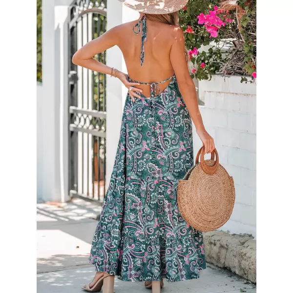 imageCUPSHE Womens Floral Paisley Print Halter Dress Mixi Dress Sleeveless Summer DressGreen Floral