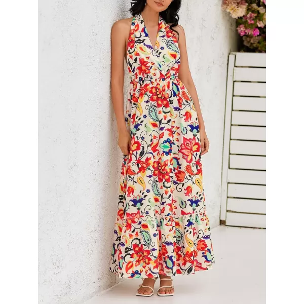 imageCUPSHE Womens Floral Paisley Print Halter Ruffle Maxi Dress Summer Dress SleevelessRed Floral