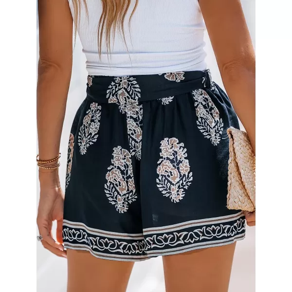 imageCUPSHE Womens Floral Paisley Print Smocked Waist Shorts 2023 Casual Mini ShortsNavy Floral