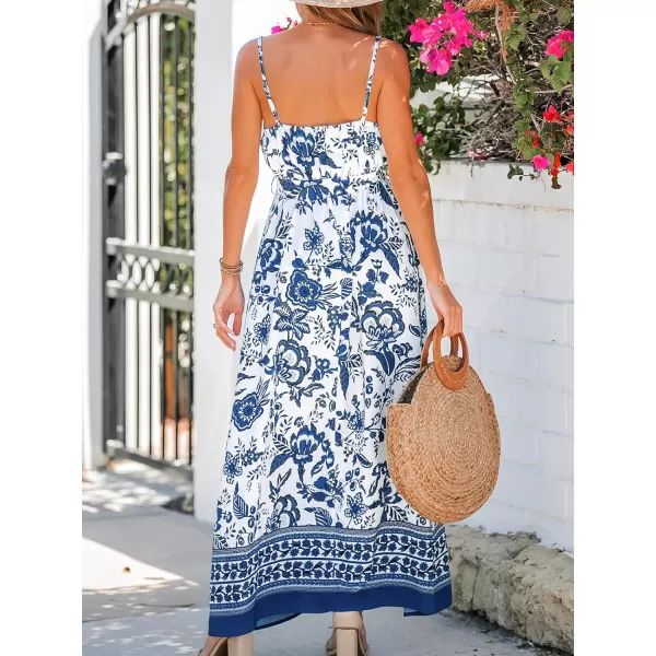 imageCUPSHE Womens Floral Print Belted AShape Dress Sleeveless Deep V Neck Dresses Casual SummerBlue