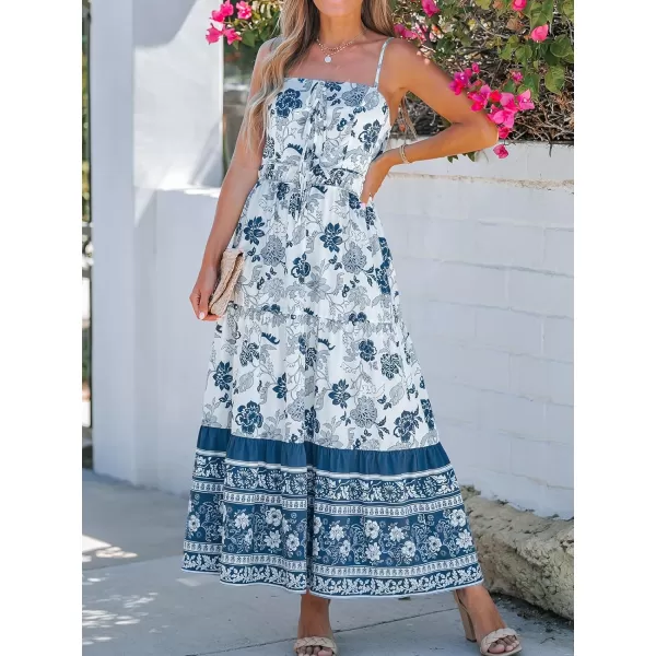 imageCUPSHE Womens Floral Print Cami Straps Sleeveless Miaxi Dress Casual Self Tie A line Long DressNavy Floral