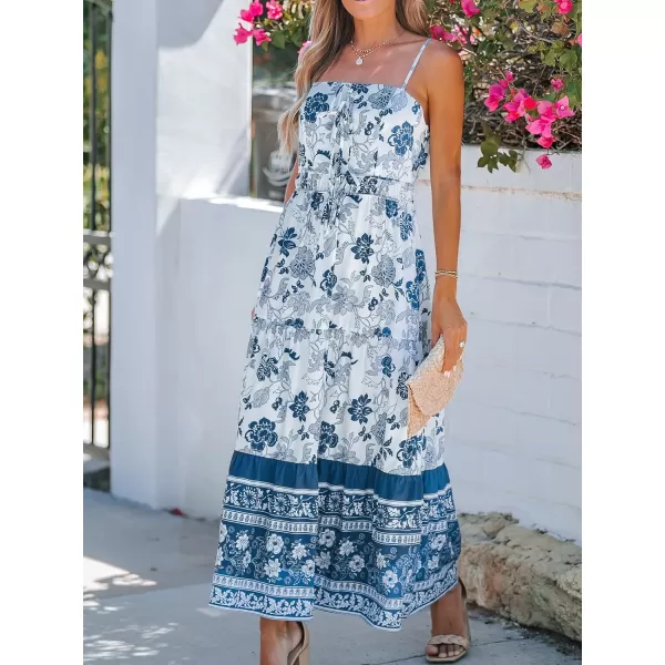 imageCUPSHE Womens Floral Print Cami Straps Sleeveless Miaxi Dress Casual Self Tie A line Long DressNavy Floral