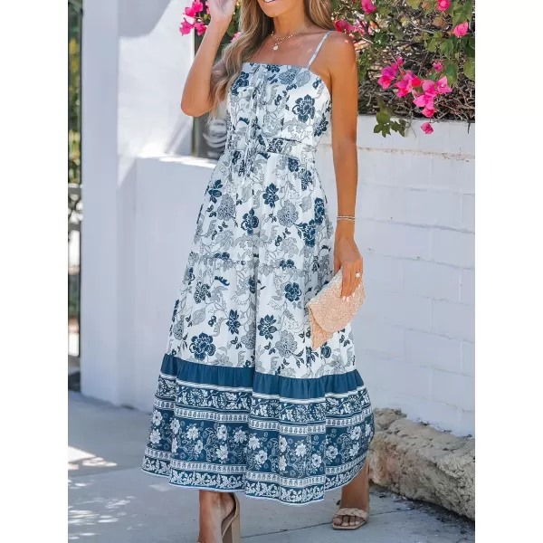 imageCUPSHE Womens Floral Print Cami Straps Sleeveless Miaxi Dress Casual Self Tie A line Long DressNavy Floral
