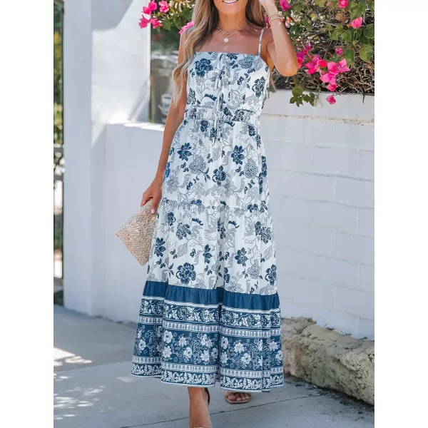 imageCUPSHE Womens Floral Print Cami Straps Sleeveless Miaxi Dress Casual Self Tie A line Long DressNavy Floral