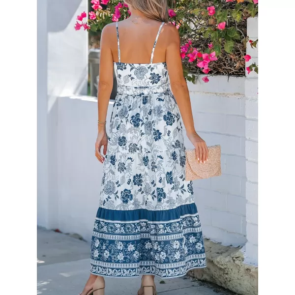 imageCUPSHE Womens Floral Print Cami Straps Sleeveless Miaxi Dress Casual Self Tie A line Long DressNavy Floral