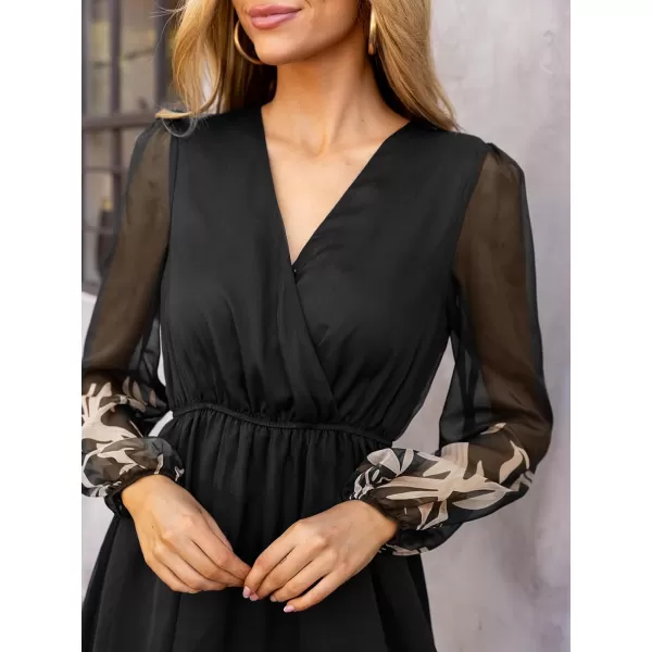 imageCUPSHE Womens Floral Print Chiffon ALine Mini Dress Long Peasant SleevesBlack Floral