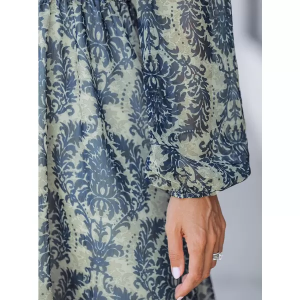 imageCUPSHE Womens Floral Print Chiffon ALine Mini Dress Long Peasant SleevesBlue Floral