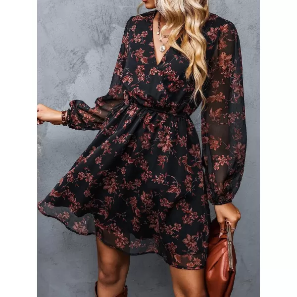 imageCUPSHE Womens Floral Print Chiffon ALine Mini Dress Long Peasant SleevesFloral