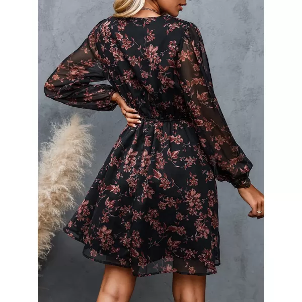 imageCUPSHE Womens Floral Print Chiffon ALine Mini Dress Long Peasant SleevesFloral