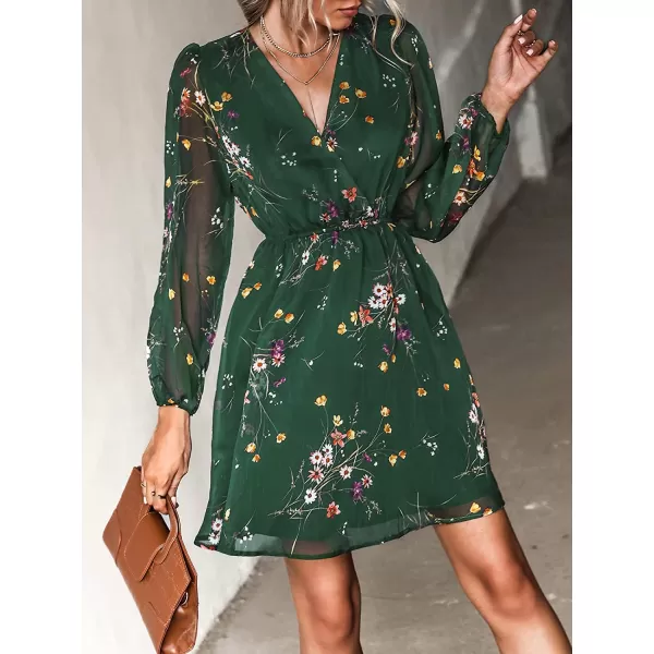 imageCUPSHE Womens Floral Print Chiffon ALine Mini Dress Long Peasant SleevesGreen